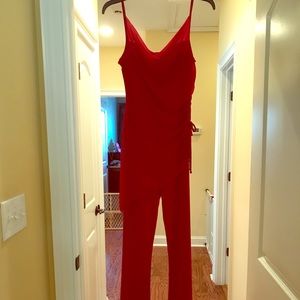 One piece red pant body suit